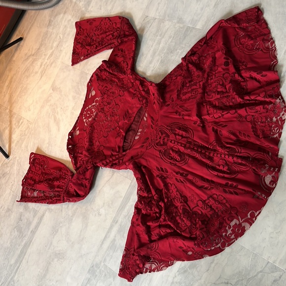 Free People   Lace Dress   Upscale Boho  Rusty Red  NWOT peek a boo back  Size S - Picture 8 of 16